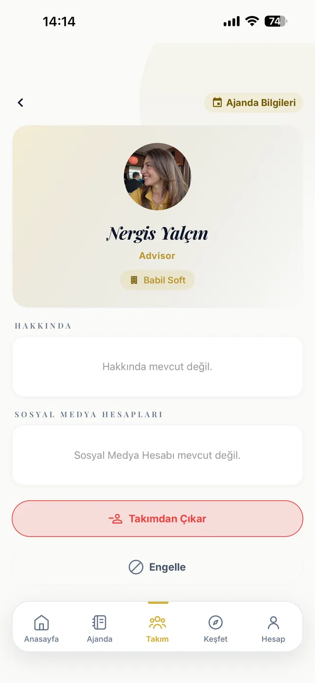 Team member profile: the member’s summary and latest activity.